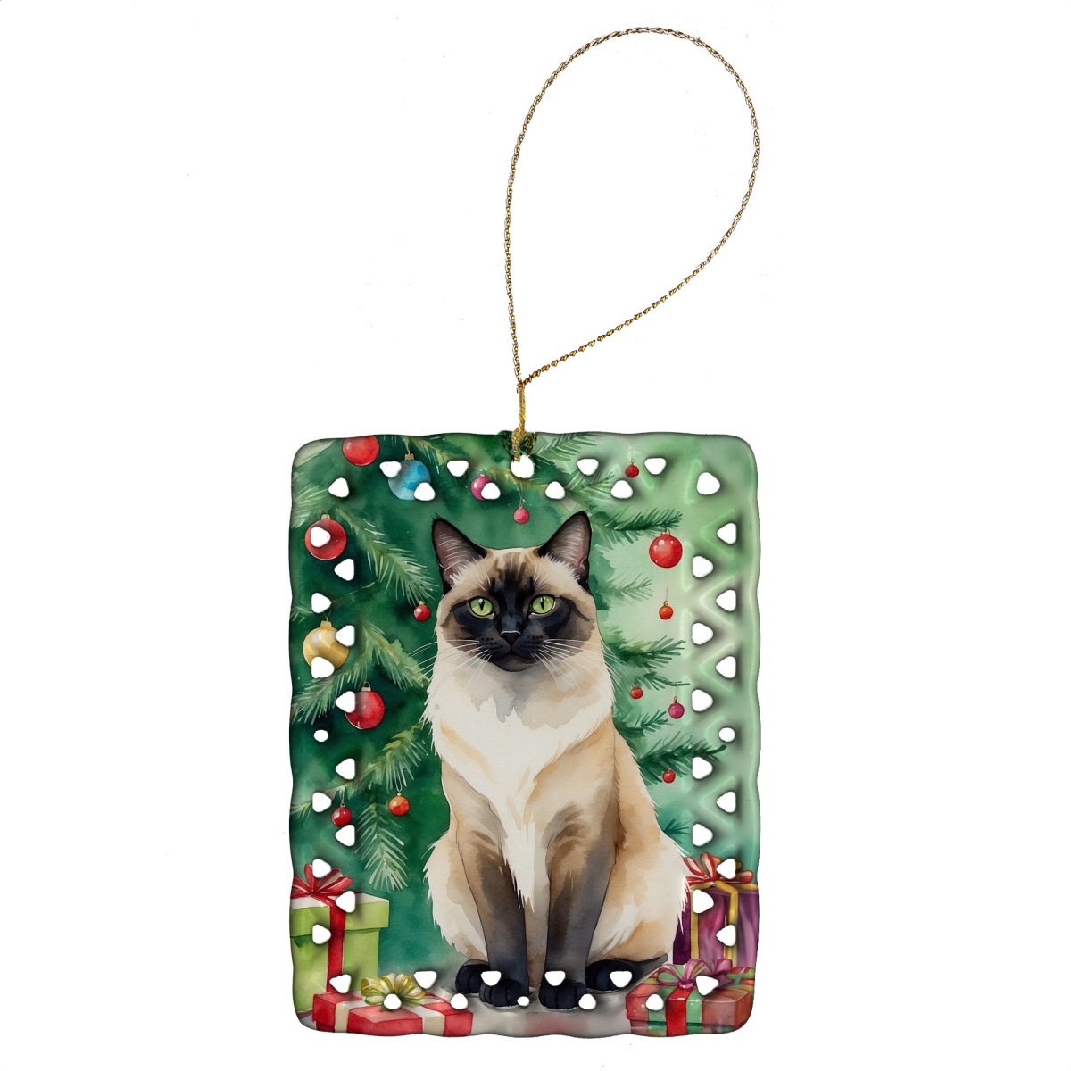 DAC7198CO2 3.4 x 2.6 in. Birman Cat by the Christmas Tree Porcelain Ornament