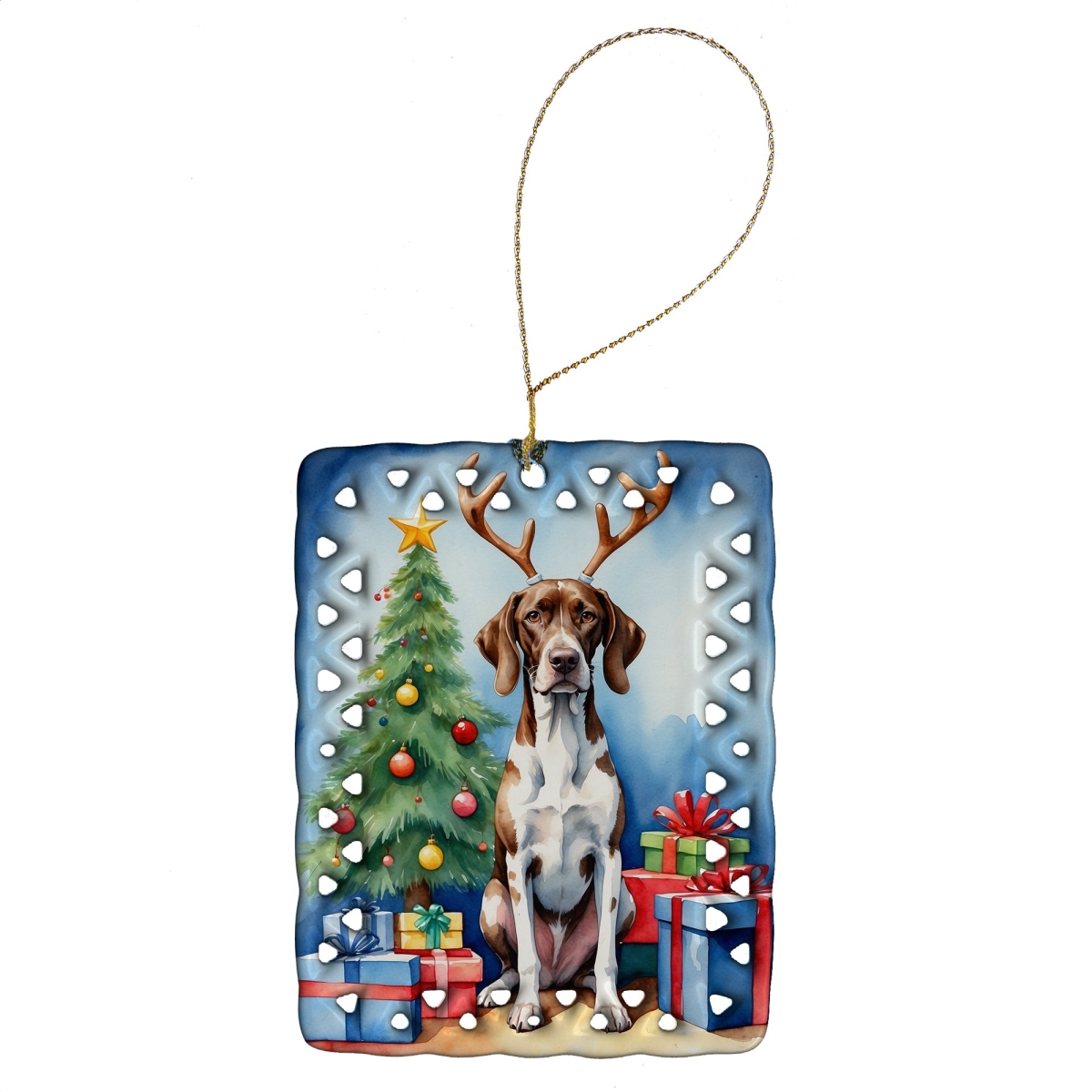 DAC7840CO2 3.4 x 2.6 in. Pointer Christmas Reindeer Porcelain Ornament