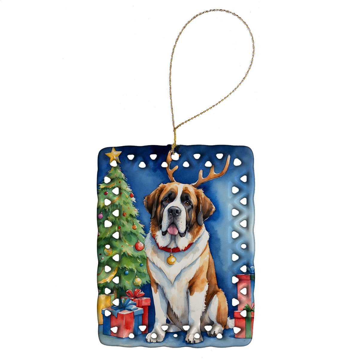 Saint Bernard Christmas Reindeer Ornament - White - 3.4 x 2.6 in. - Customizable