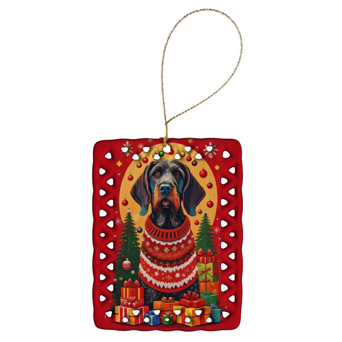 DAC3093CO2 3.4 x 2.6 in. German Wirehaired Pointer Holiday Christmas Porcelain Ornament