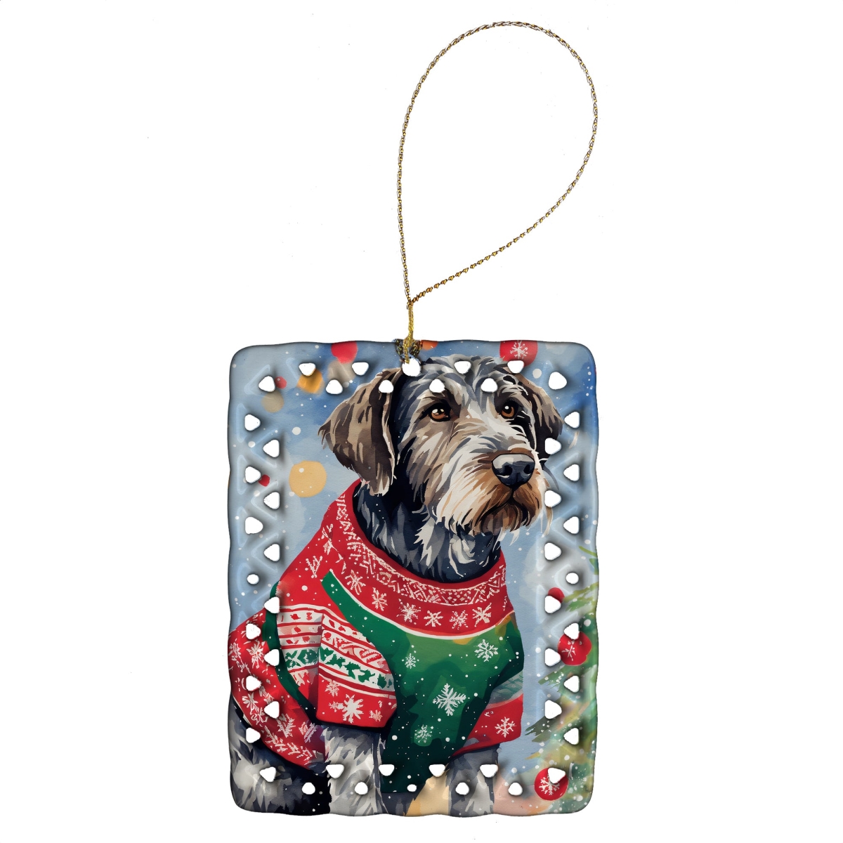DAC3471CO2 3.4 x 2.6 in. German Wirehaired Pointer Christmas Porcelain Ornament