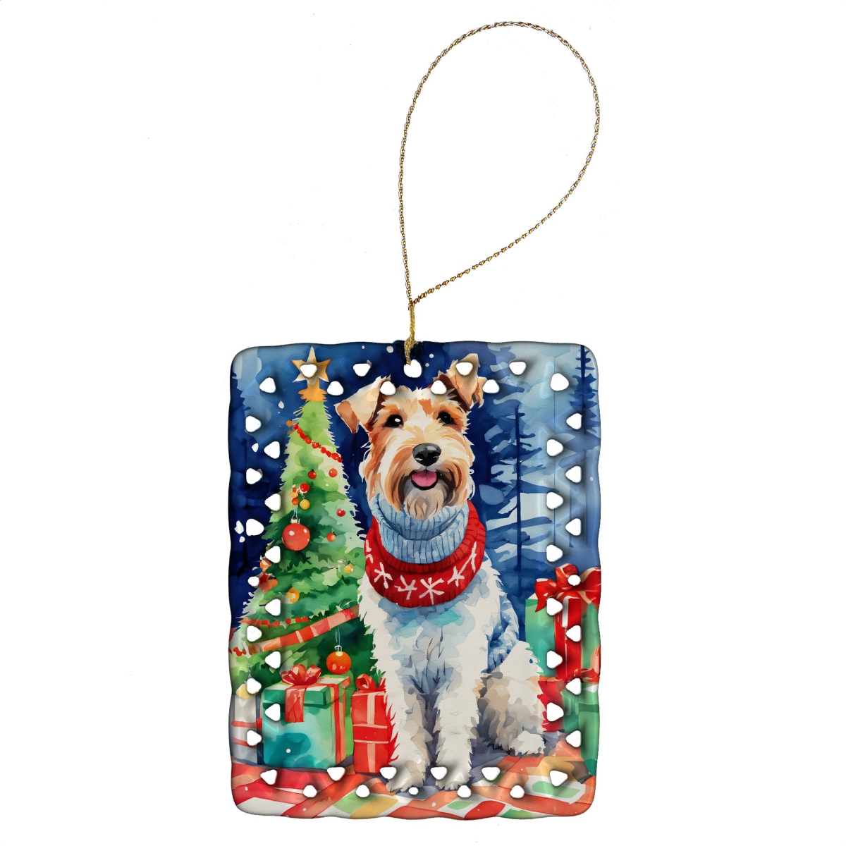 DAC3689CO2 3.4 x 2.6 in. Wire Fox Terrier Christmas Porcelain Ornament