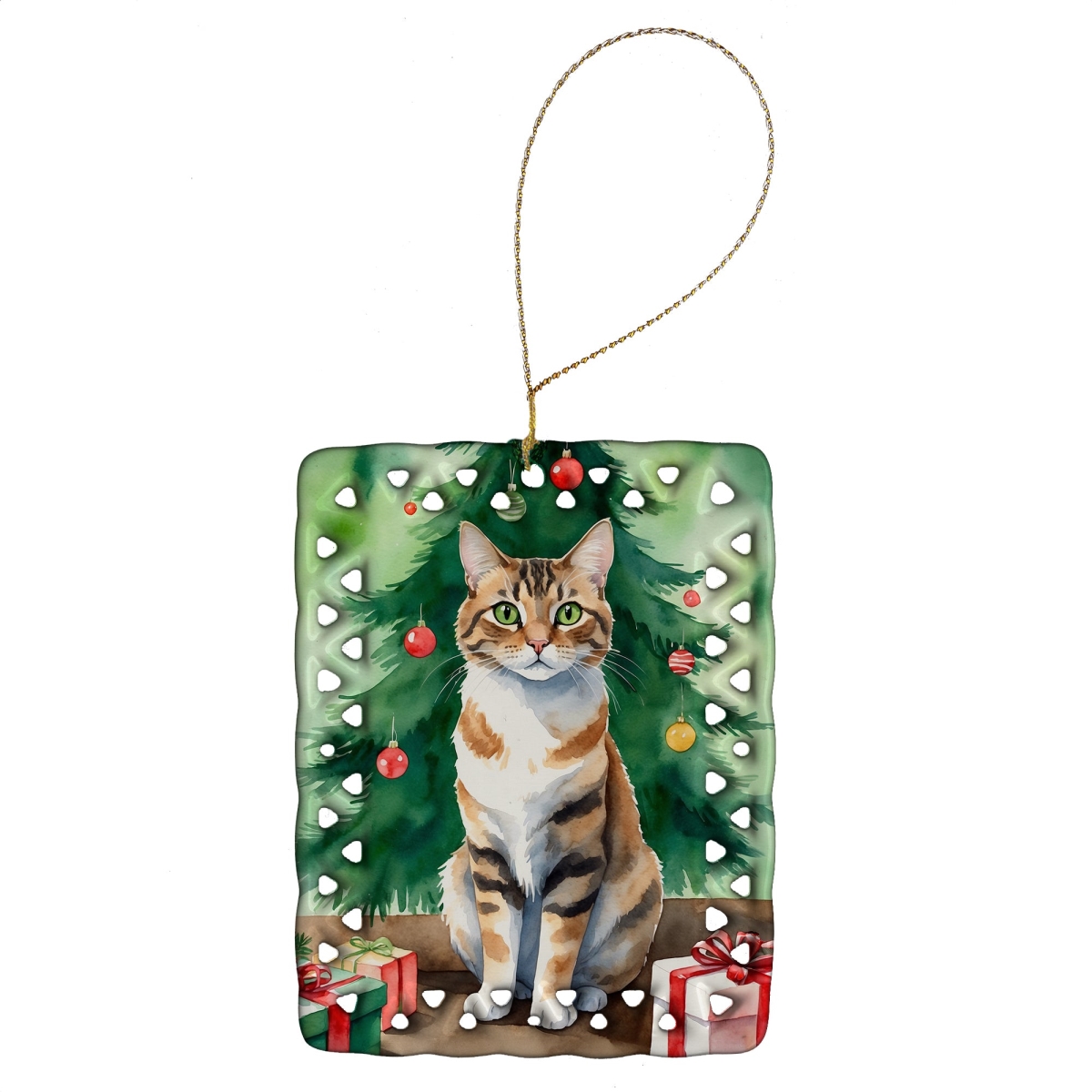 DAC7242CO2 3.4 x 2.6 in. Owyhee Bob Cat by the Christmas Tree Porcelain Ornament