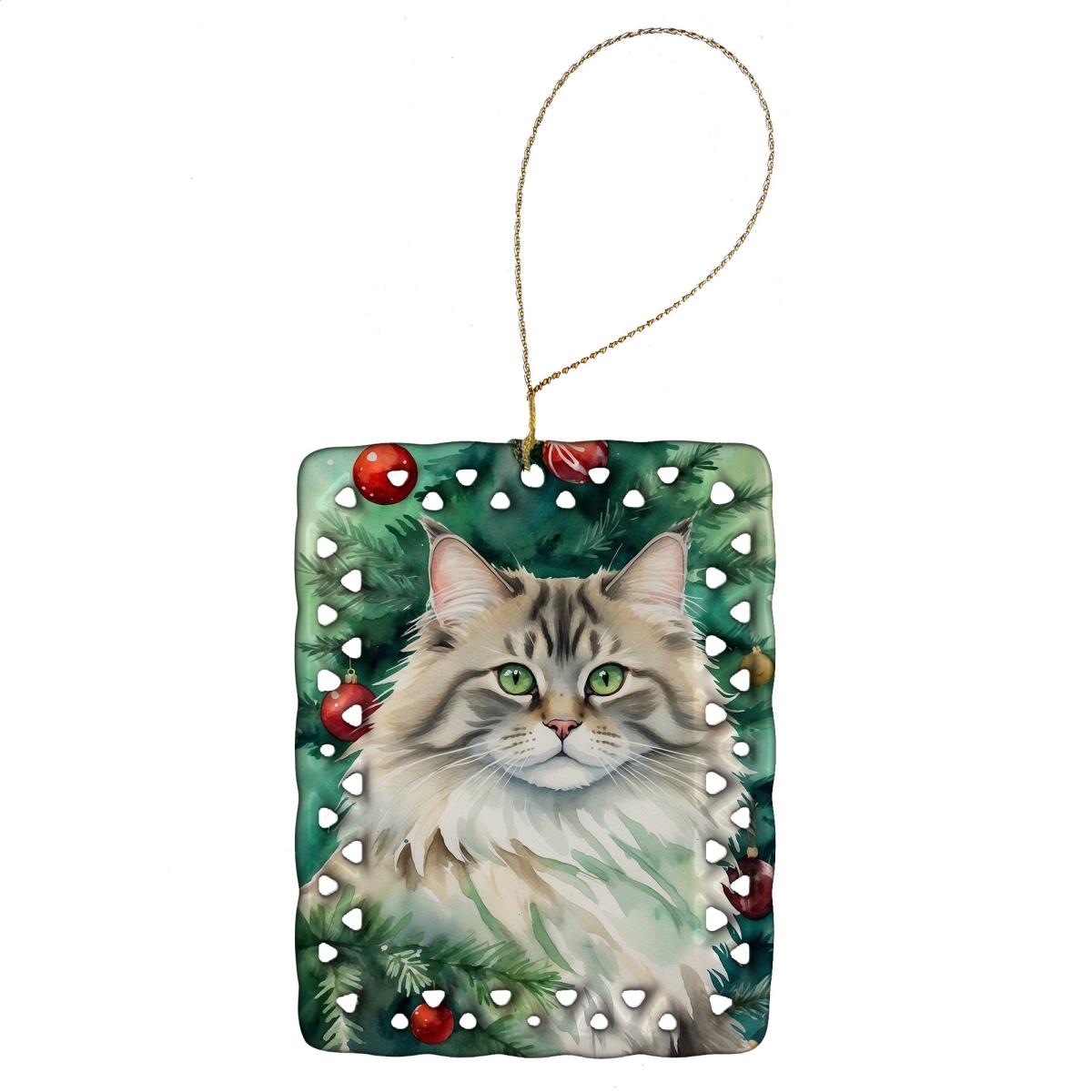 DAC7257CO2 3.4 x 2.6 in. Siberian Cat by the Christmas Tree Porcelain Ornament