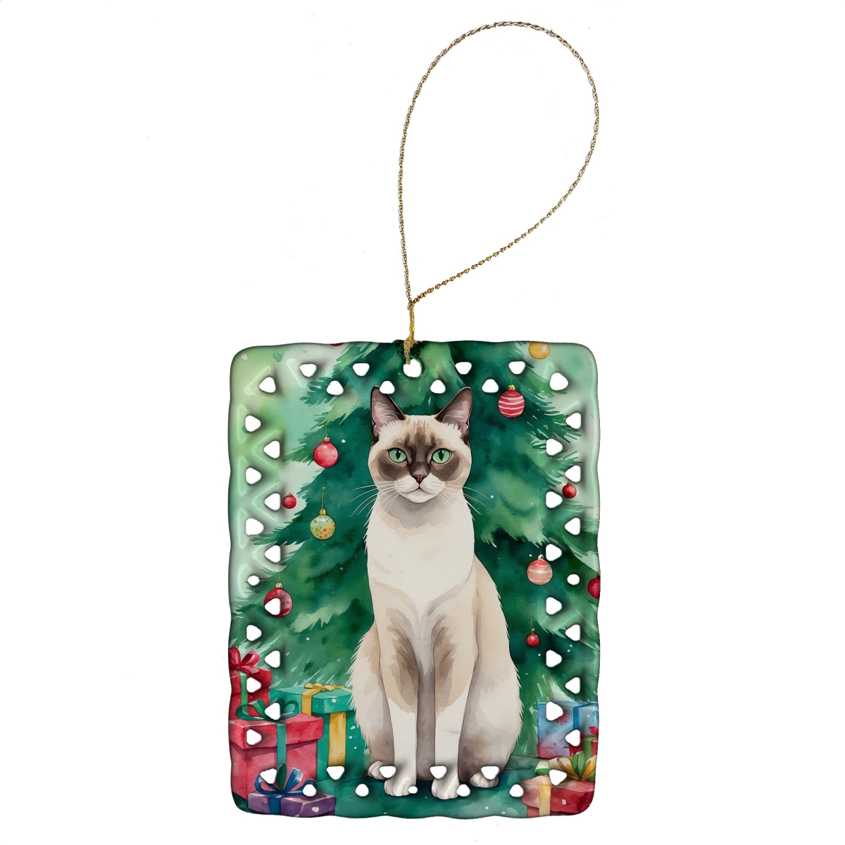 DAC7259CO2 3.4 x 2.6 in. Snowshoe Cat by the Christmas Tree Porcelain Ornament
