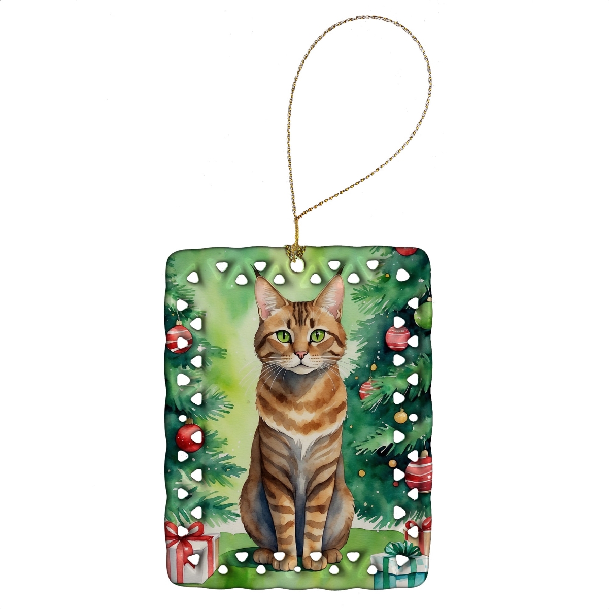 DAC7260CO2 3.4 x 2.6 in. Sokoke Cat by the Christmas Tree Porcelain Ornament
