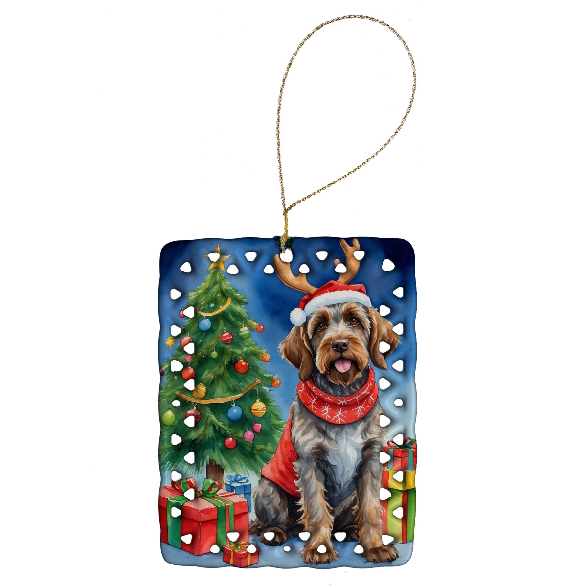 DAC7882CO2 3.4 x 2.6 in. Wirehaired Pointing Griffon Christmas Reindeer Porcelain Ornament