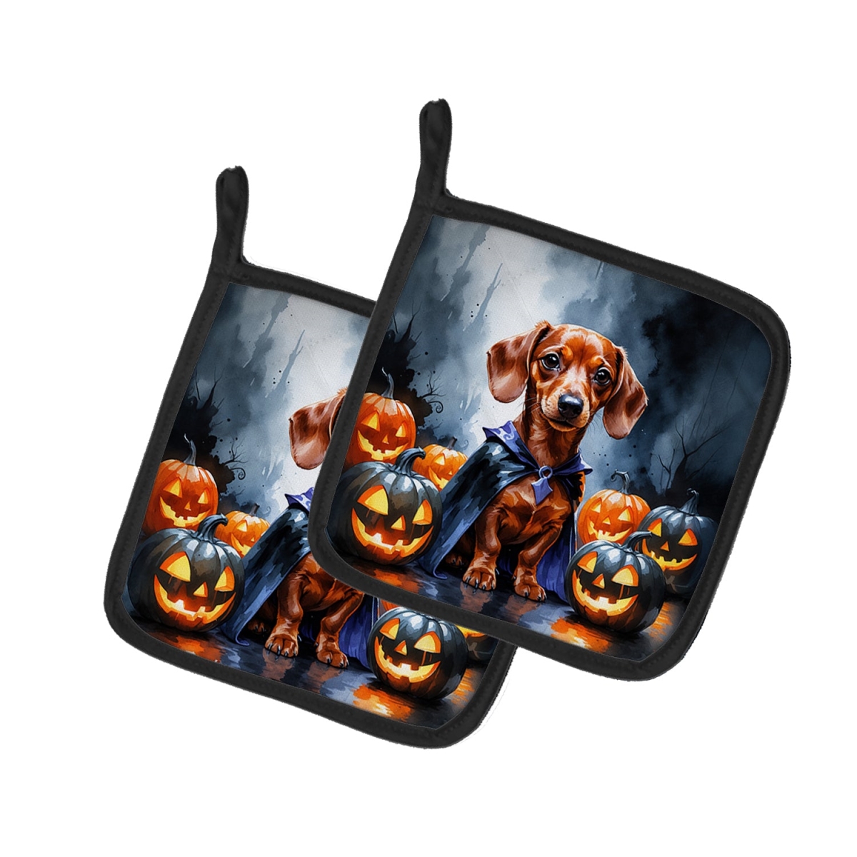 DAC8414PTHD 7.5 x 7.5 in. Red Dachshund Puppy Halloween Pair of Pot Holders