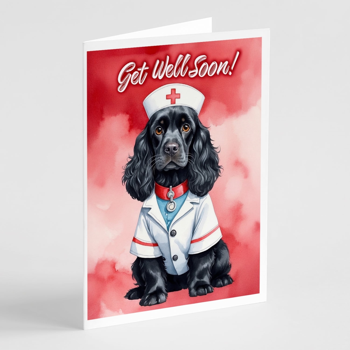 DAC8112GCA7P 5 x 7 in. Black Cocker Spaniel Get Well Soon Greeting Cards - Pack of 8