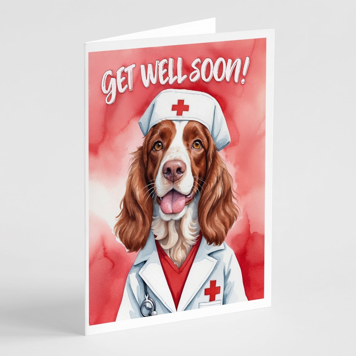DAC8214GCA7P 5 x 7 in. Welsh Springer Spaniel Get Well Soon Greeting Cards - Pack of 8