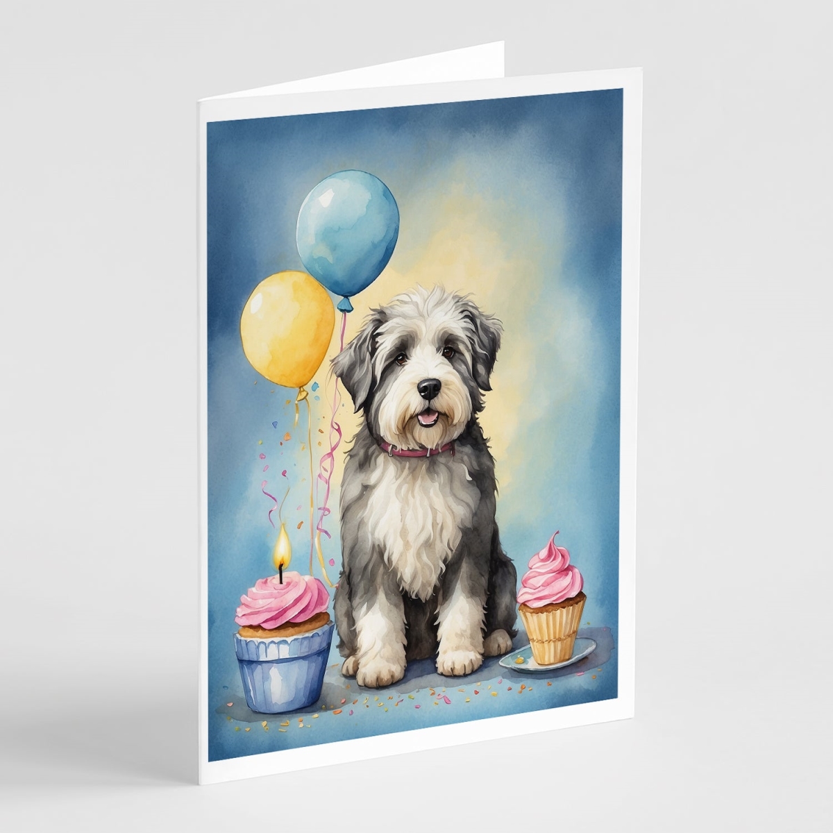 DAC7983GCA7P 5 x 7 in. Old English Sheepdog Happy Birthday Greeting Cards - Pack of 8