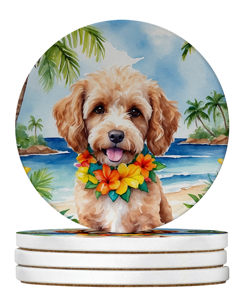 DAC6409RCS4 4 x 4 in. Cockapoo Luau Sandstone Coasters - Large - Pack of 4