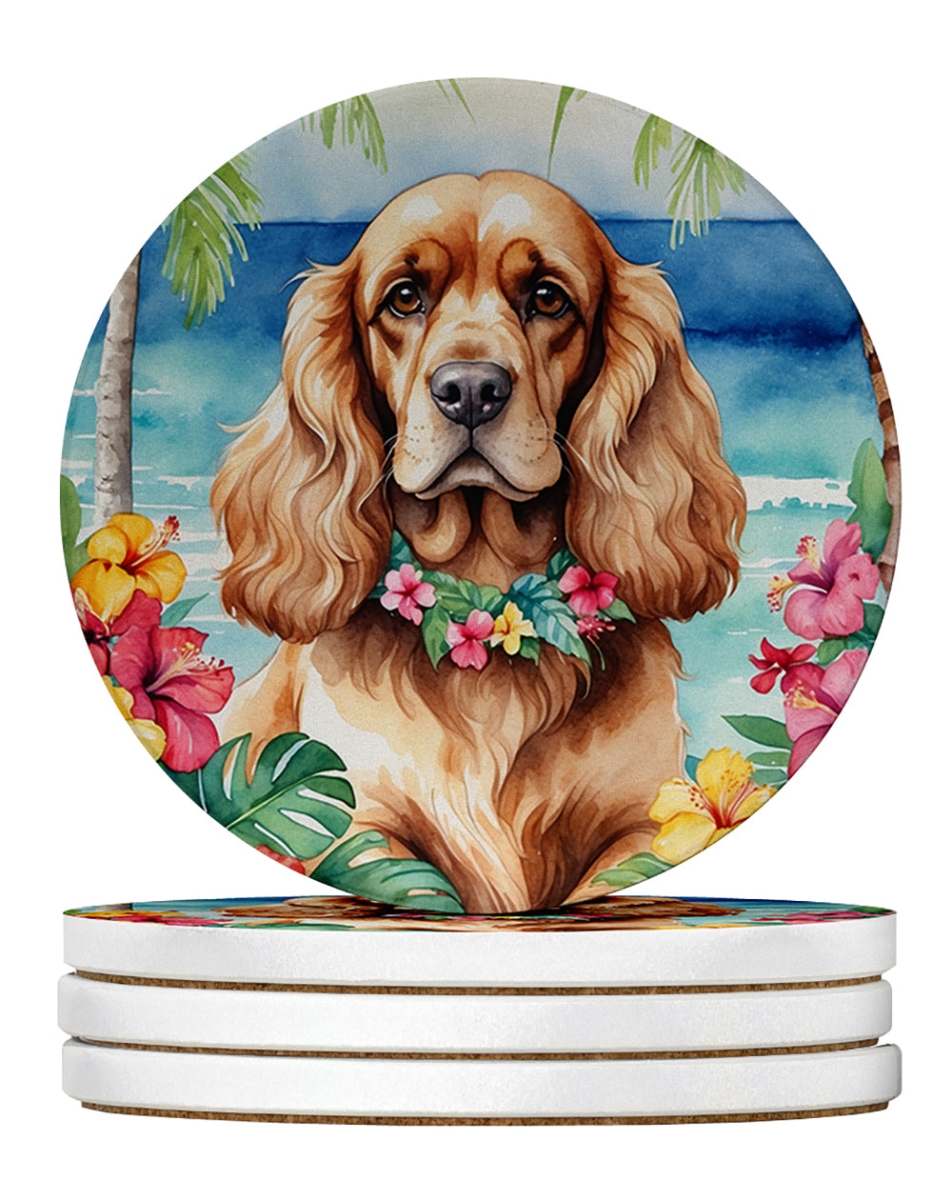 DAC6412RCS4 4 x 4 in. Cocker Spaniel Luau Sandstone Coasters - Large - Pack of 4