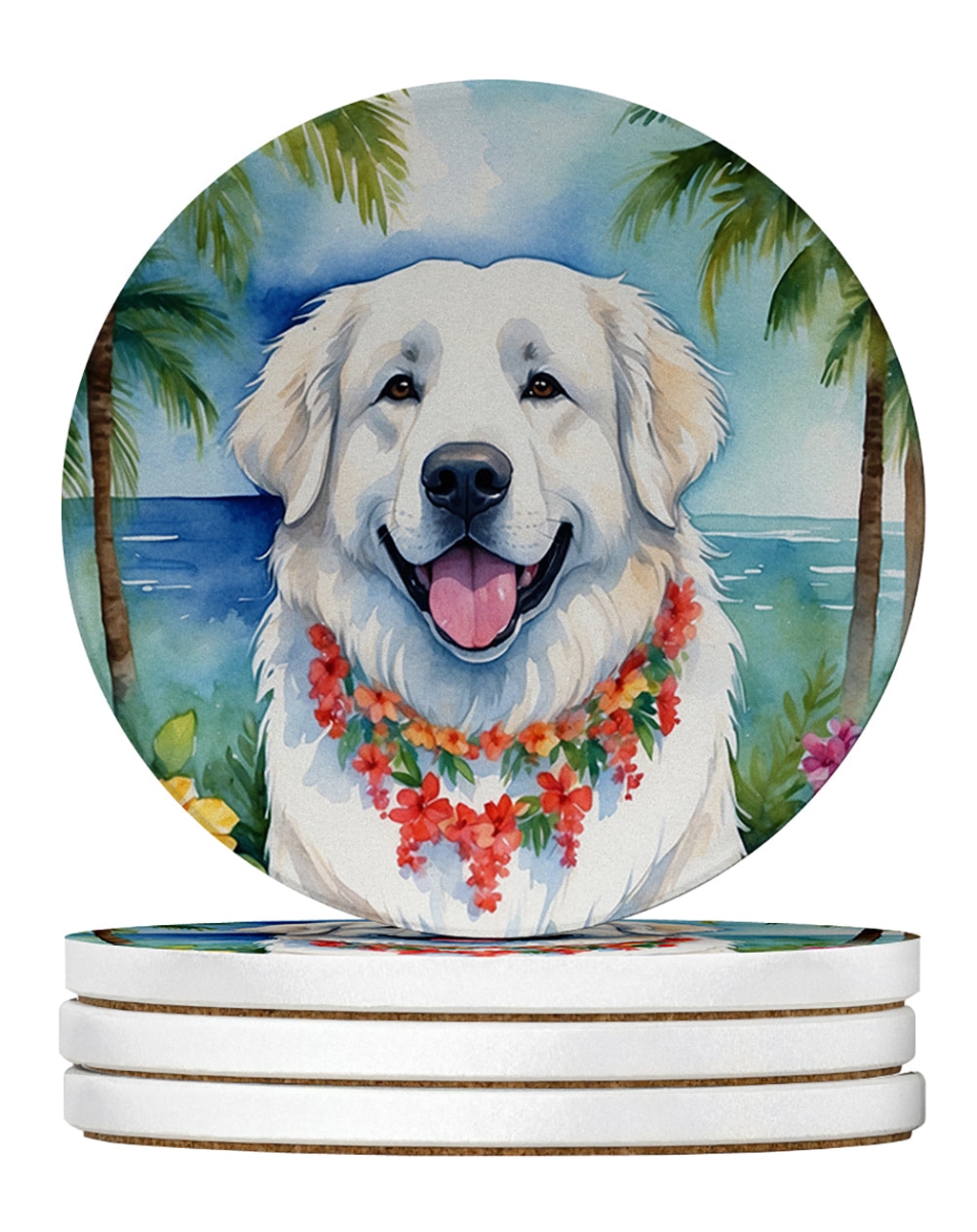 DAC6447RCS4 4 x 4 in. Great Pyrenees Luau Sandstone Coasters - Large - Pack of 4