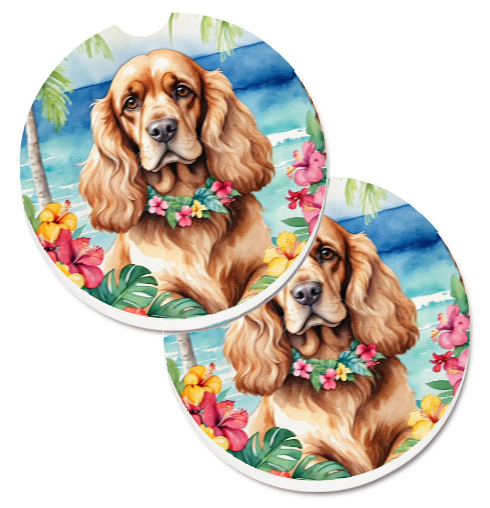 DAC6412CARC 2.5 x 2.5 in. Cocker Spaniel Luau Cup Holder Car Coasters - Set of 2
