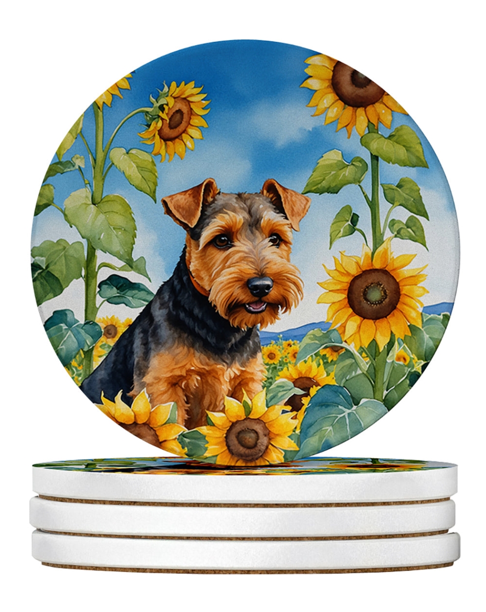 DAC6172RCS4 4 x 4 in. Welsh Terrier in Sunflowers Sandstone Coasters - Large - Pack of 4