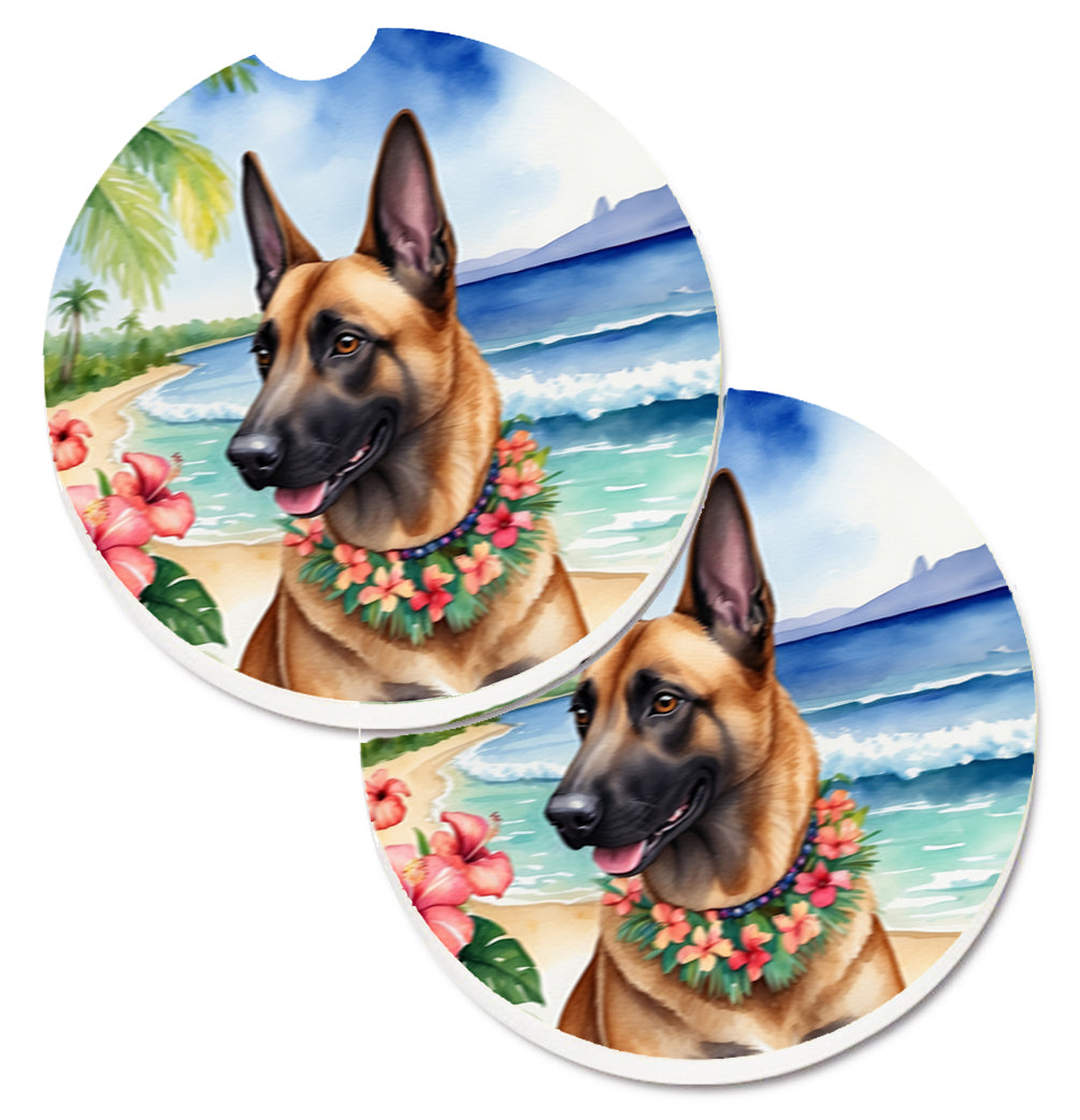DAC6366CARC 2.5 x 2.5 in. Belgian Malinois Luau Cup Holder Car Coasters - Set of 2