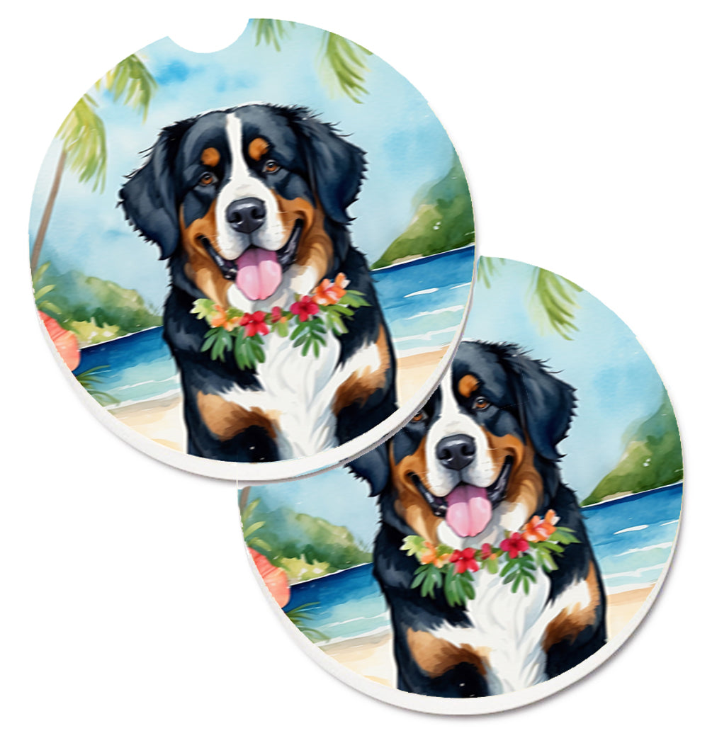 DAC6371CARC 2.5 x 2.5 in. Bernese Mountain Dog Luau Cup Holder Car Coasters - Set of 2