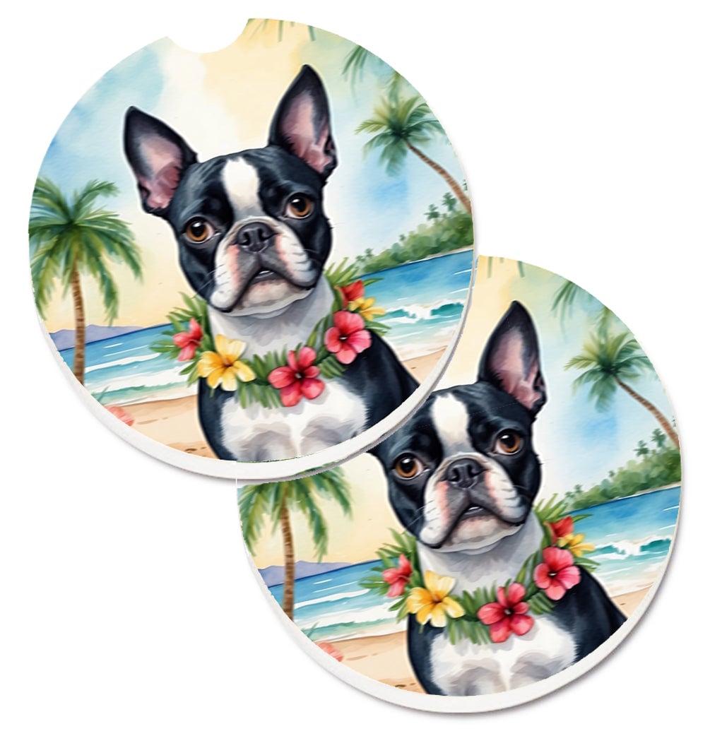 DAC6383CARC 2.5 x 2.5 in. Boston Terrier Luau Cup Holder Car Coasters - Set of 2
