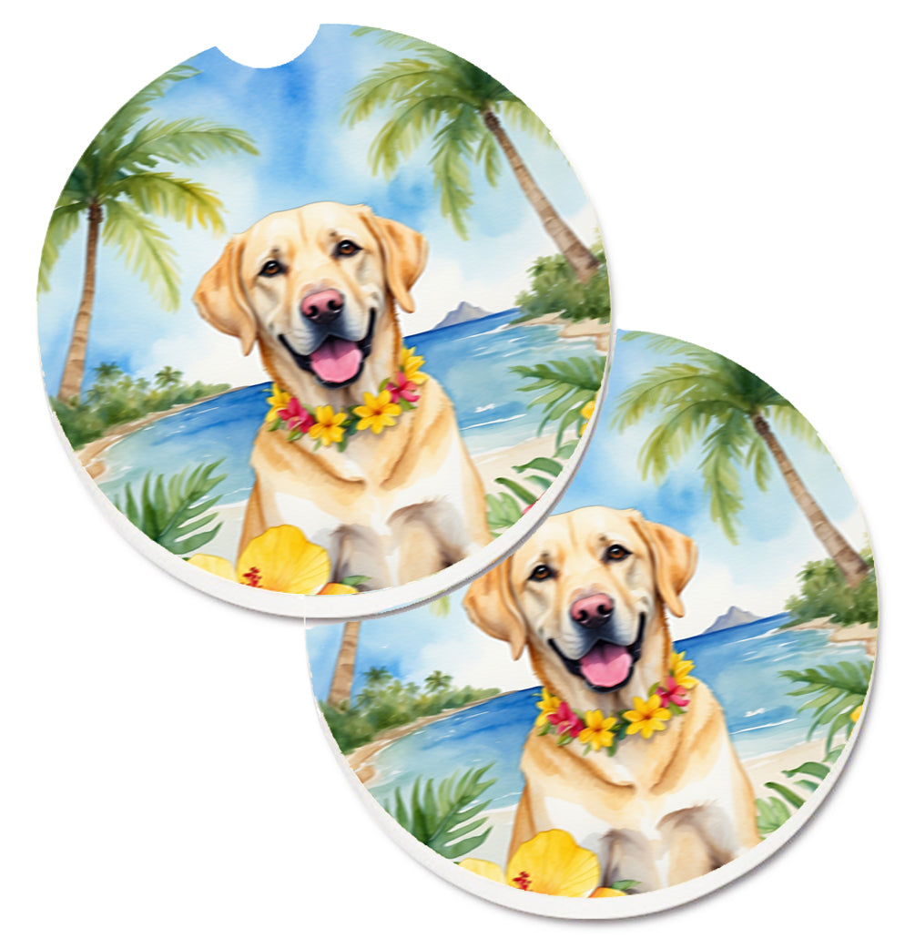 DAC6465CARC 2.5 x 2.5 in. Yellow Labrador Retriever Luau Cup Holder Car Coasters - Set of 2