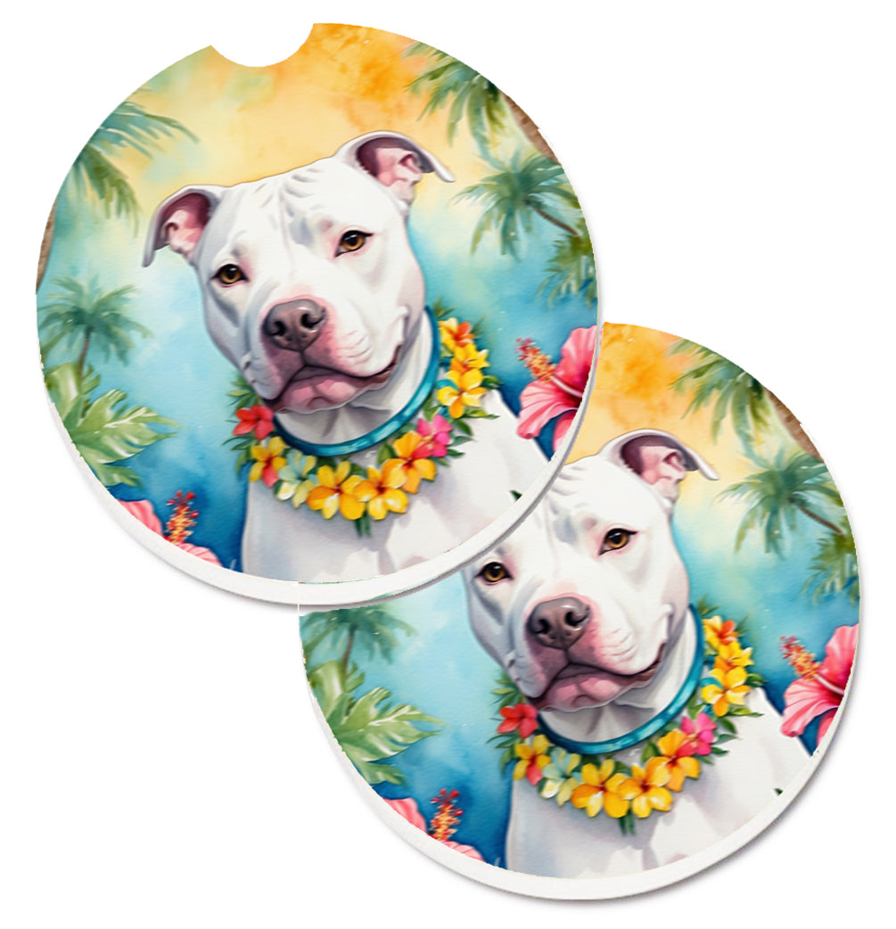 DAC6489CARC 2.5 x 2.5 in. Pit Bull Terrier Luau Cup Holder Car Coasters - Set of 2