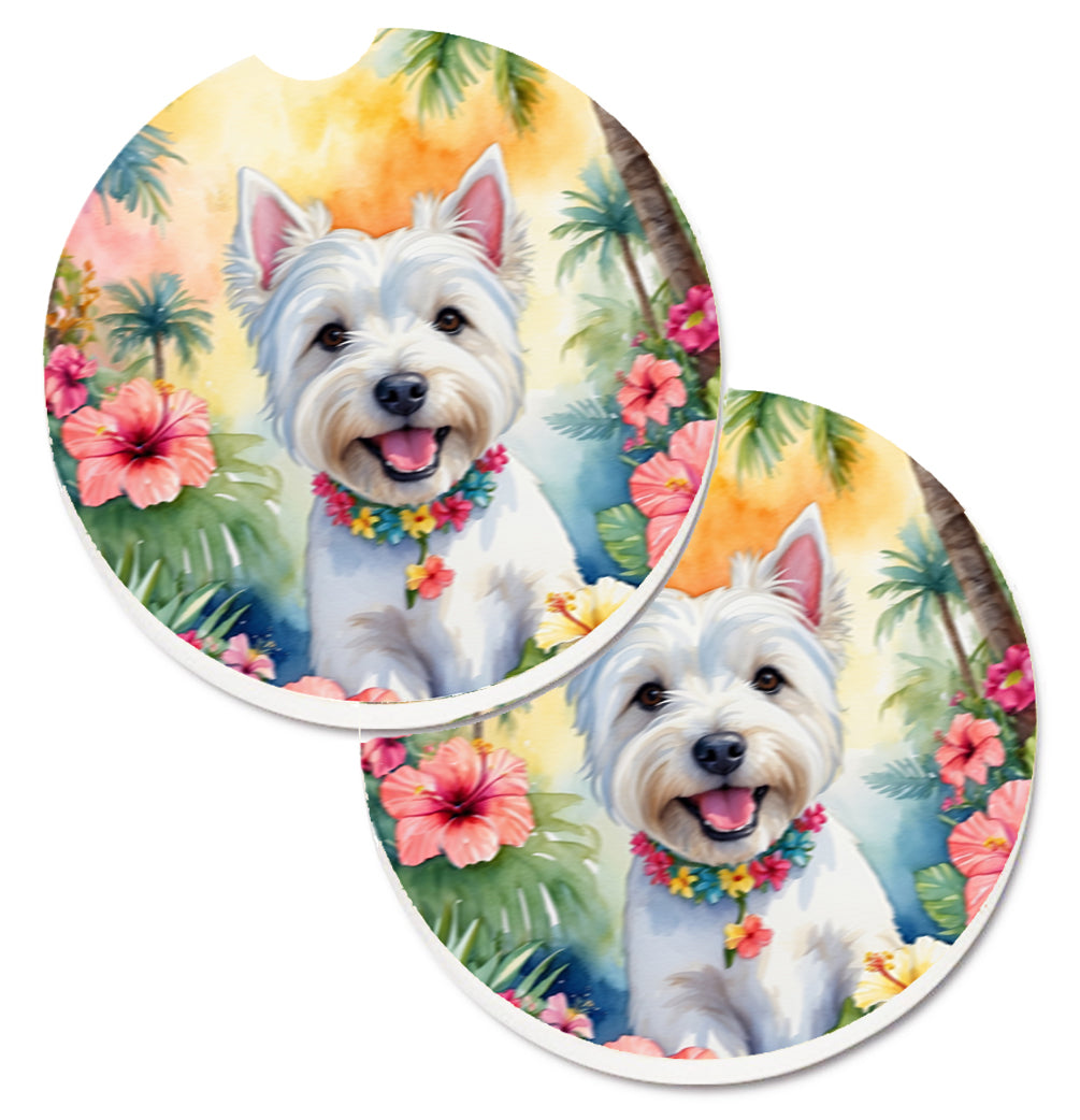 DAC6535CARC 2.5 x 2.5 in. Westie Luau Cup Holder Car Coasters - Set of 2