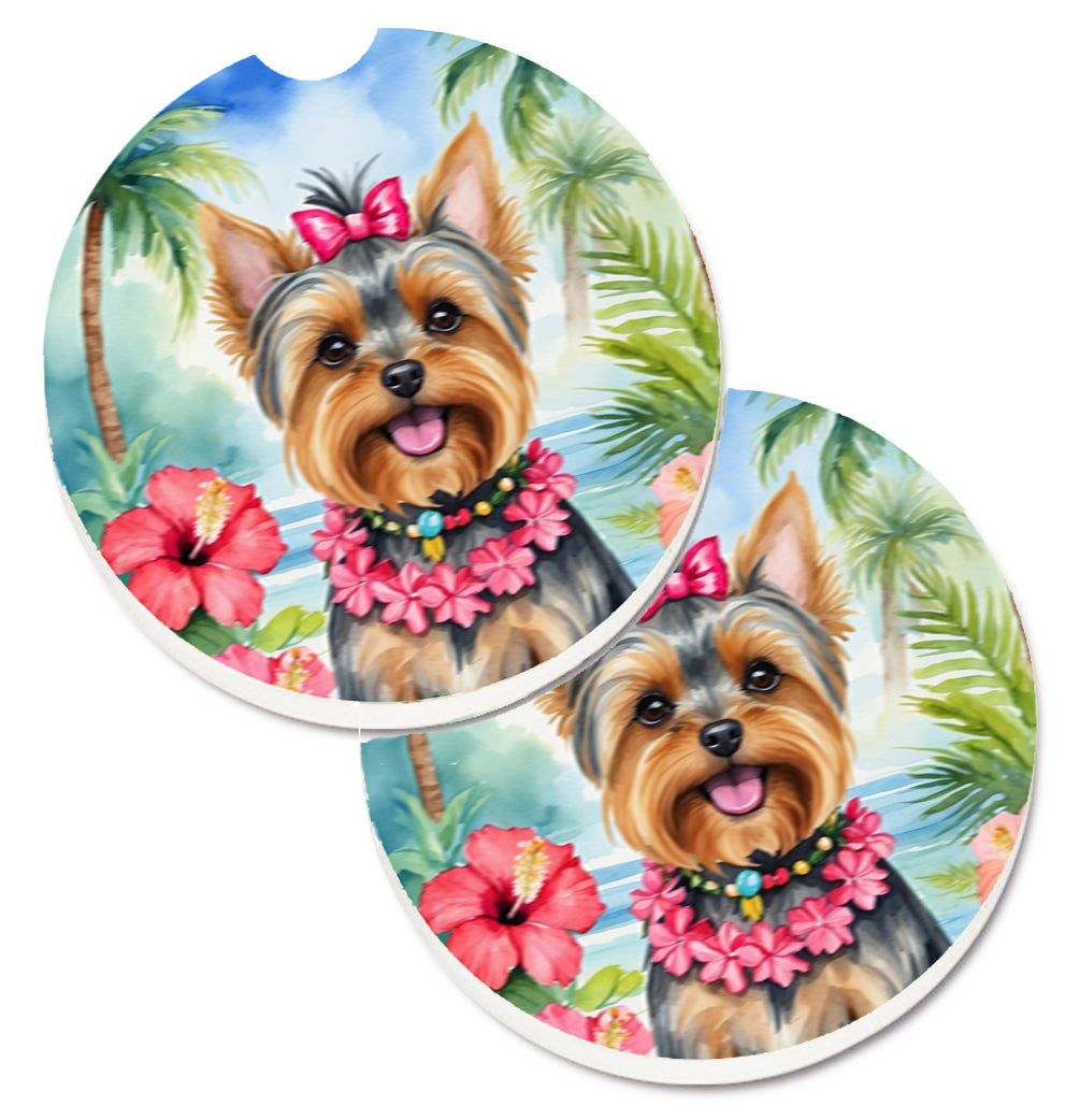 DAC6540CARC 2.5 x 2.5 in. Yorkshire Terrier Luau Cup Holder Car Coasters - Set of 2