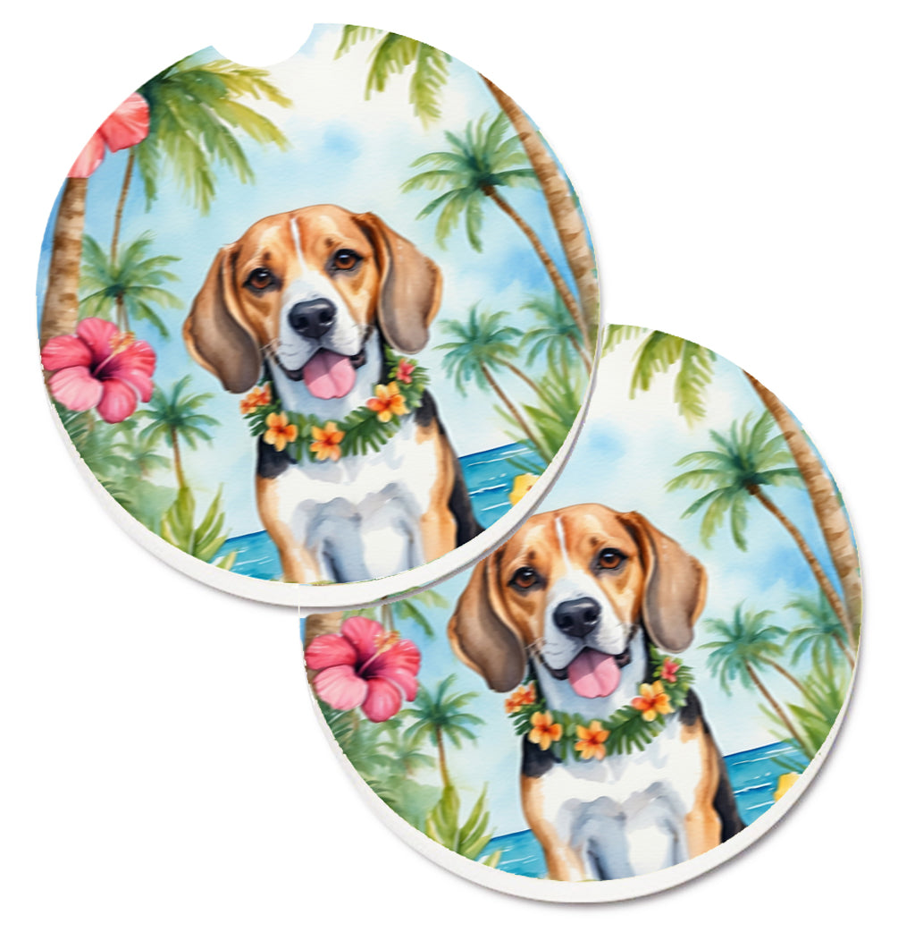 DAC6362CARC 2.5 x 2.5 in. Beagle Luau Cup Holder Car Coasters - Set of 2