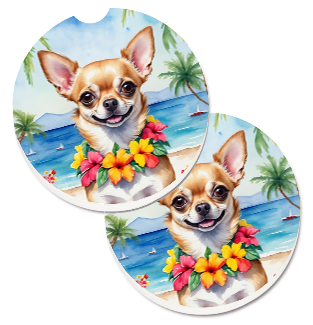 DAC6403CARC 2.5 x 2.5 in. Chihuahua Luau Cup Holder Car Coasters - Set of 2