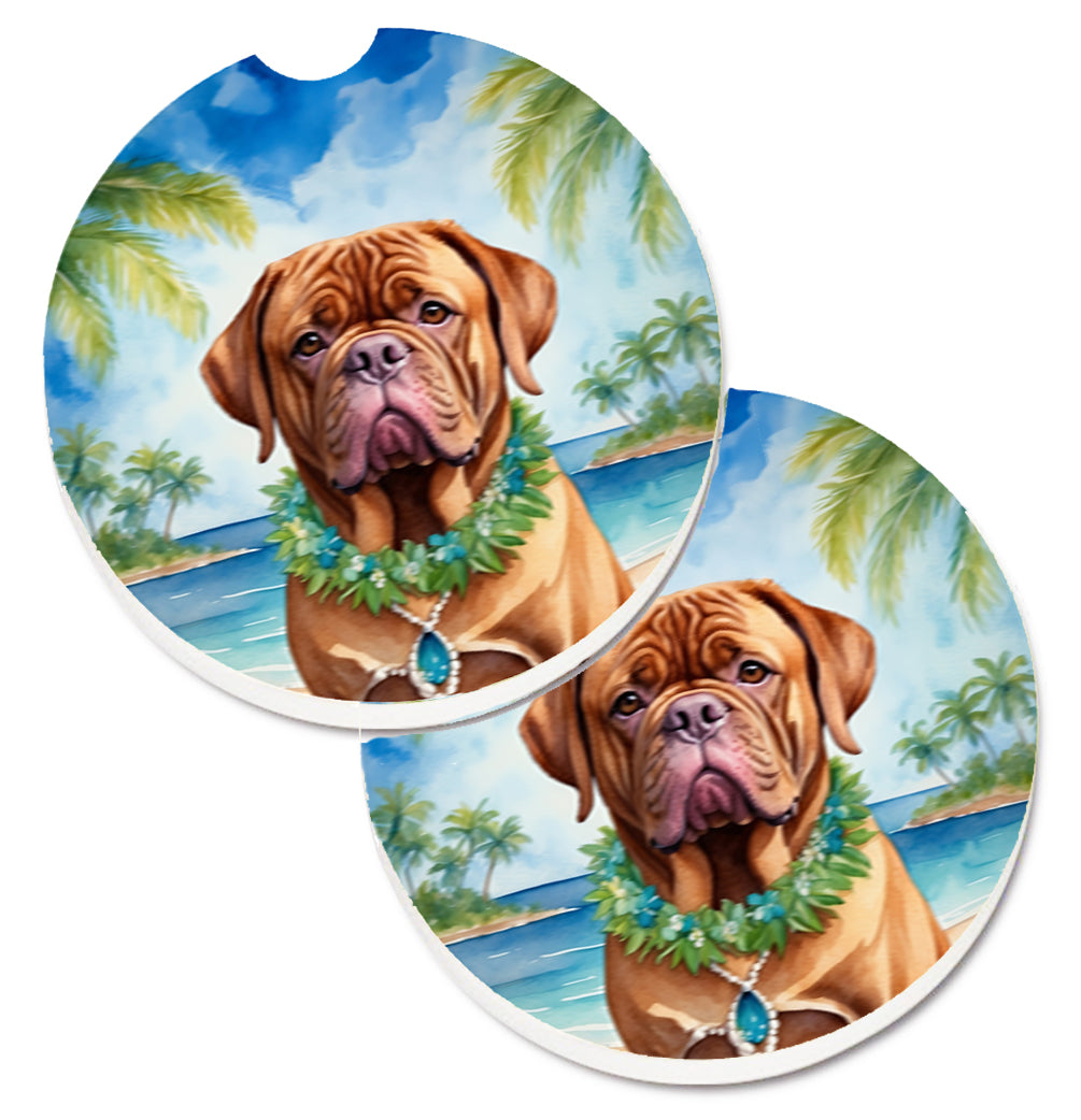 DAC6423CARC 2.5 x 2.5 in. Dogue de Bordeaux Luau Cup Holder Car Coasters - Set of 2