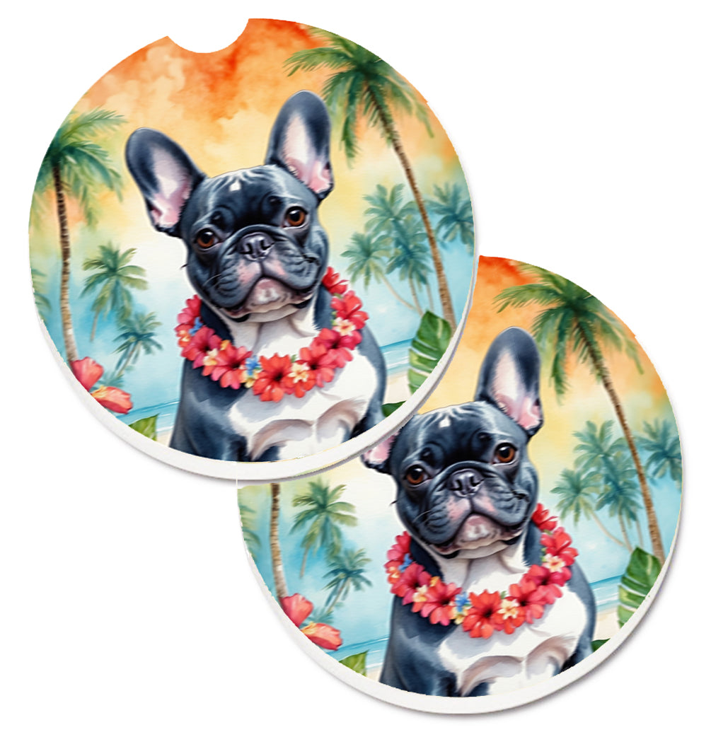 DAC6435CARC 2.5 x 2.5 in. French Bulldog Luau Cup Holder Car Coasters - Set of 2