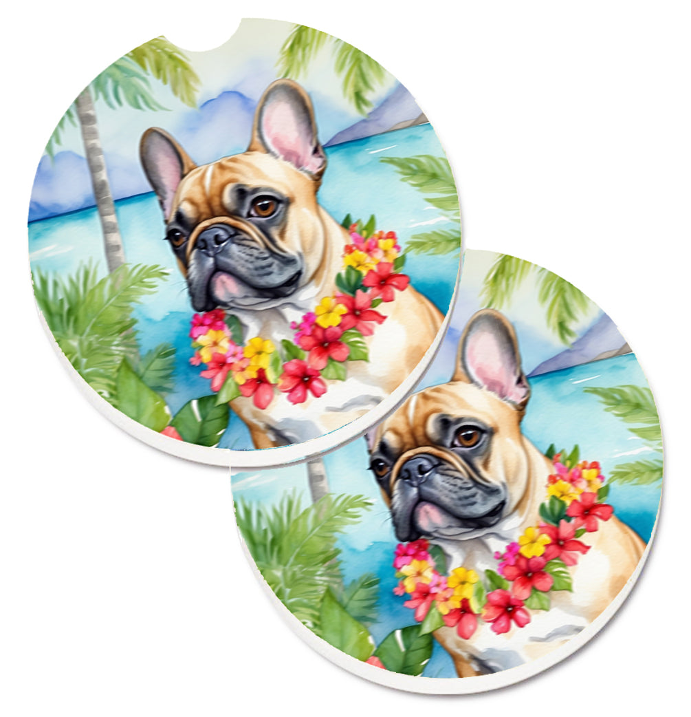 DAC6436CARC 2.5 x 2.5 in. French Bulldog Luau Cup Holder Car Coasters - Set of 2