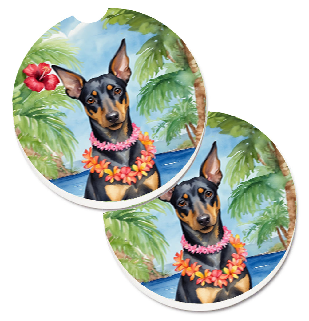 DAC6474CARC 2.5 x 2.5 in. Manchester Terrier Luau Cup Holder Car Coasters - Set of 2