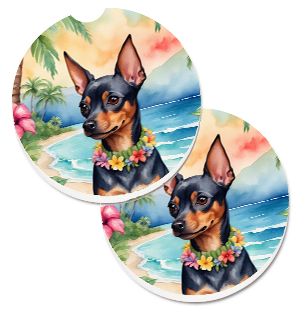 DAC6476CARC 2.5 x 2.5 in. Miniature Pinscher Luau Cup Holder Car Coasters - Set of 2