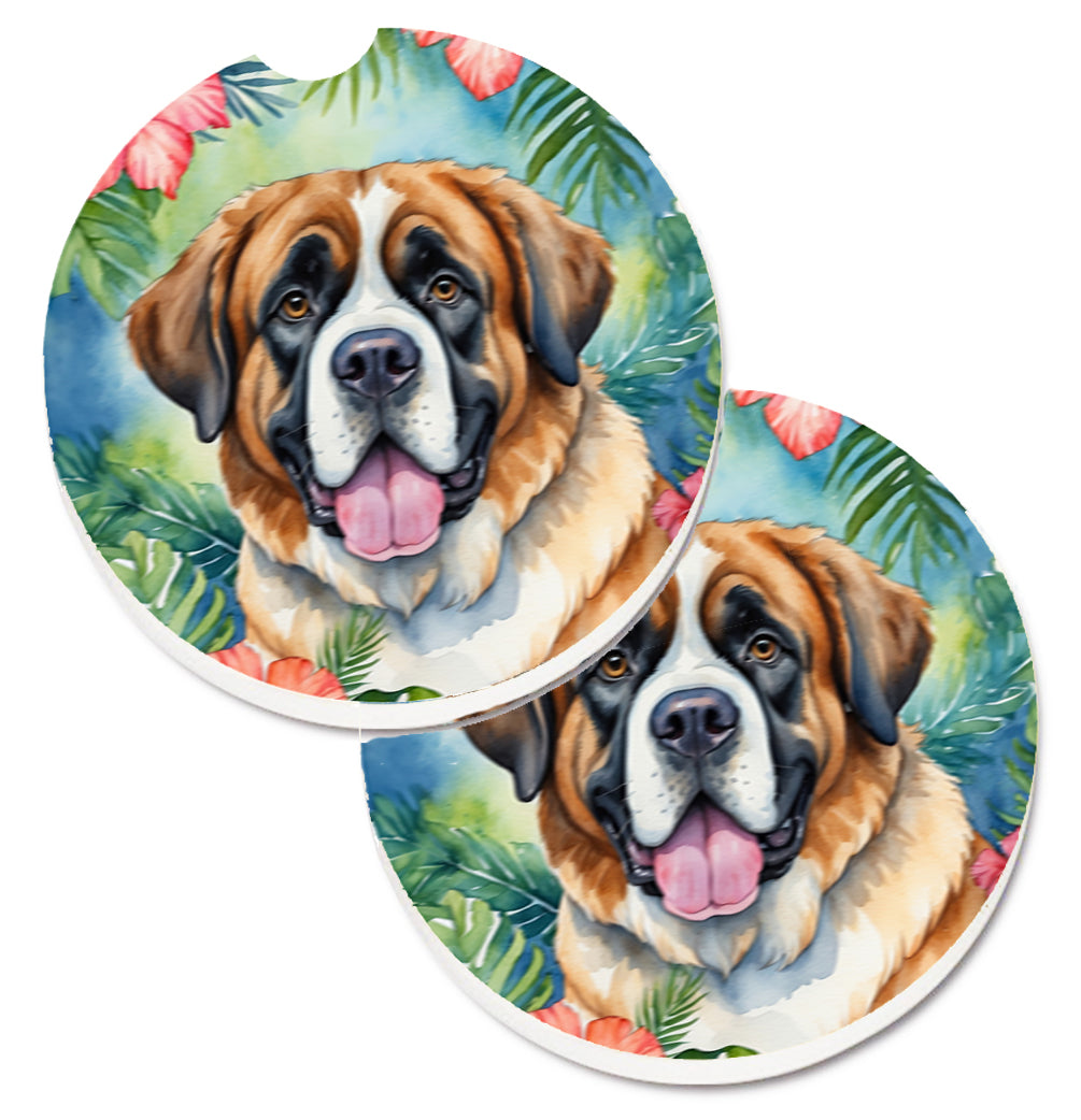 DAC6510CARC 2.5 x 2.5 in. Saint Bernard Luau Cup Holder Car Coasters - Set of 2