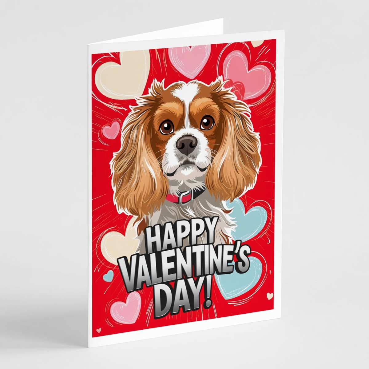 DAC7892GCA7P 5 x 7 in. Cavalier Spaniel Happy Valentines Day Greeting Cards - Pack of 8