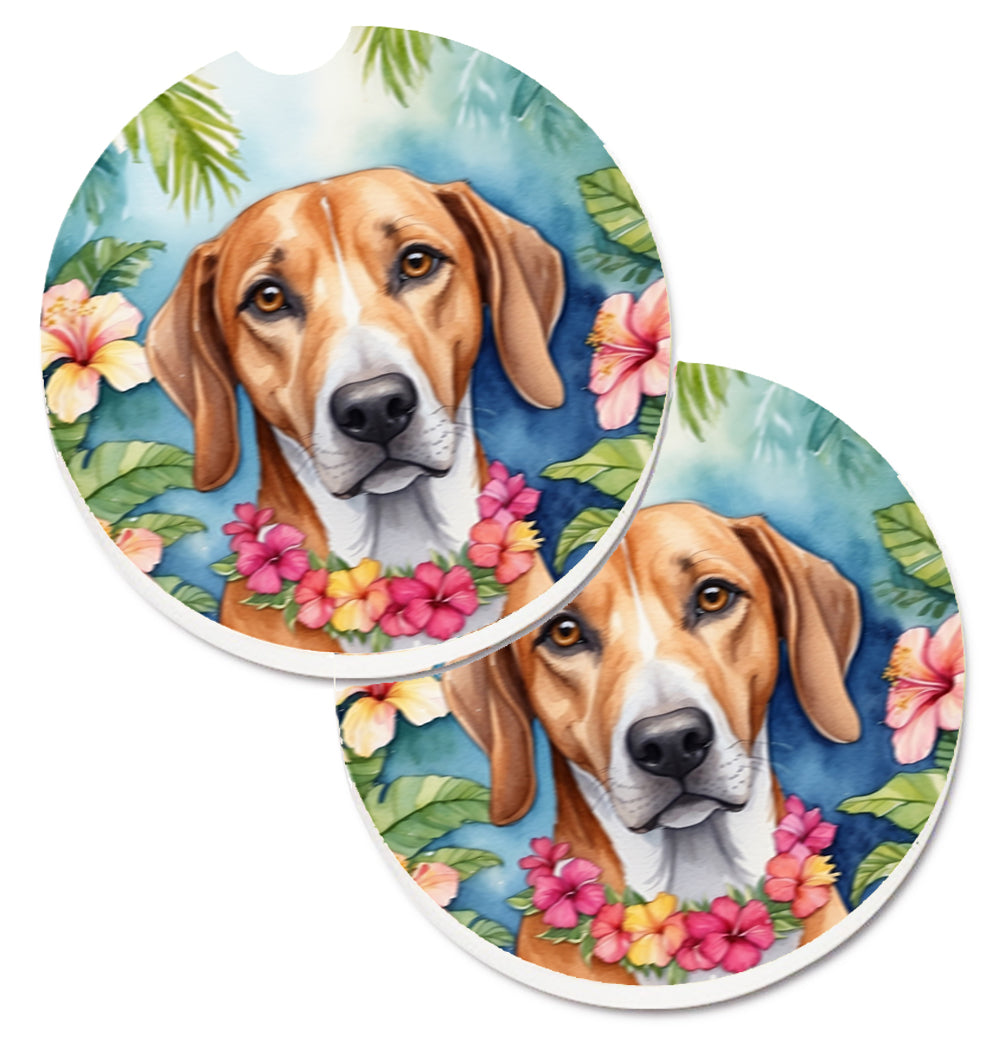 DAC6353CARC 2.5 x 2.5 in. American Foxhound Luau Cup Holder Car Coasters - Set of 2