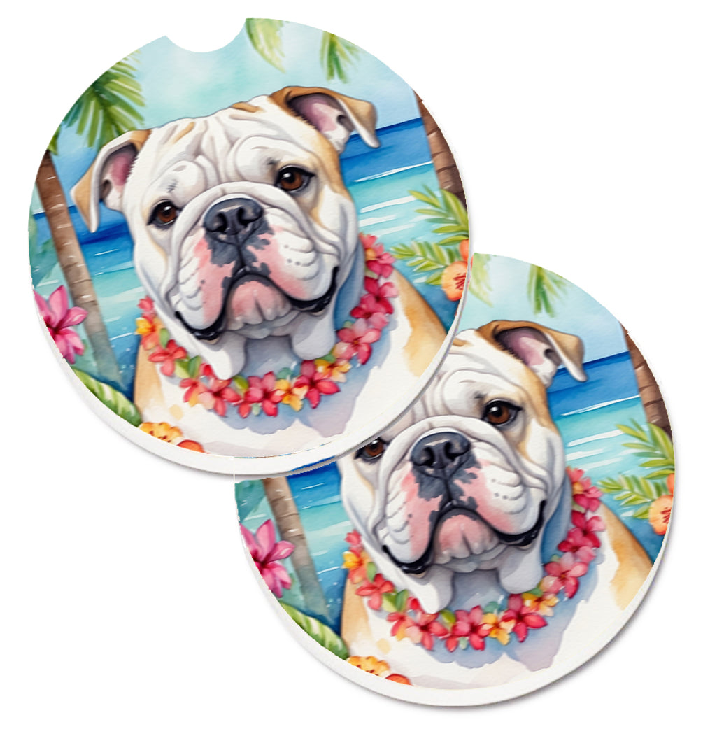 DAC6427CARC 2.5 x 2.5 in. English Bulldog Luau Cup Holder Car Coasters - Set of 2