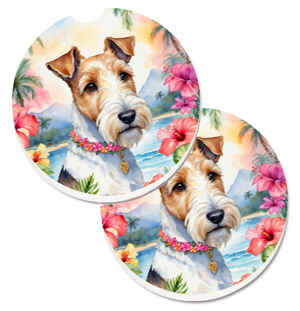 DAC6433CARC 2.5 x 2.5 in. Fox Terrier Luau Cup Holder Car Coasters - Set of 2