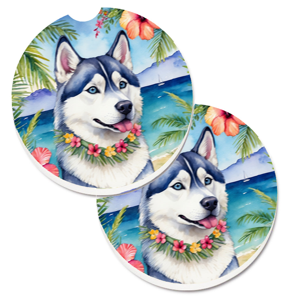 DAC6522CARC 2.5 x 2.5 in. Siberian Husky Luau Cup Holder Car Coasters - Set of 2