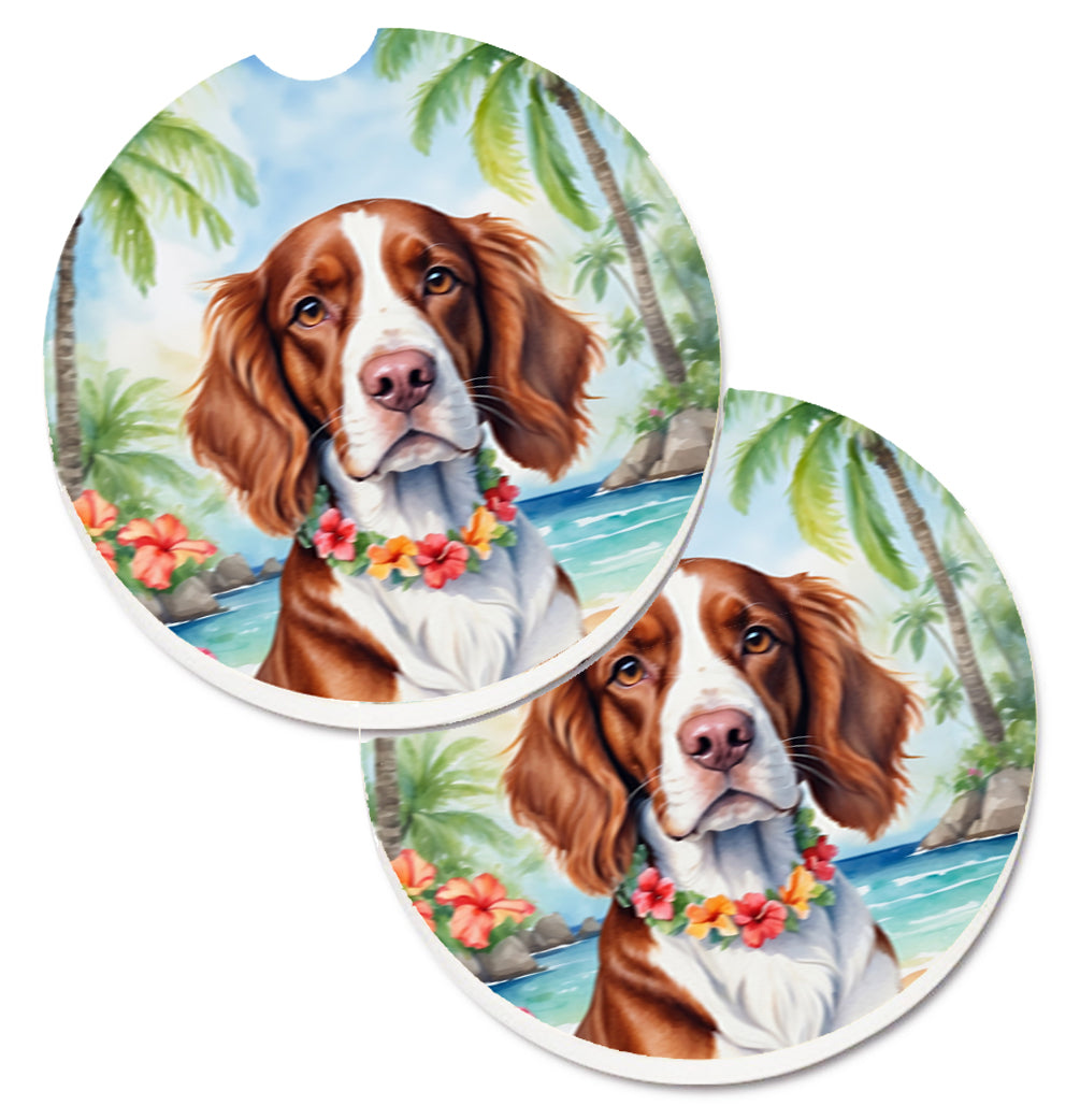 DAC6532CARC 2.5 x 2.5 in. Welsh Springer Spaniel Luau Cup Holder Car Coasters - Set of 2