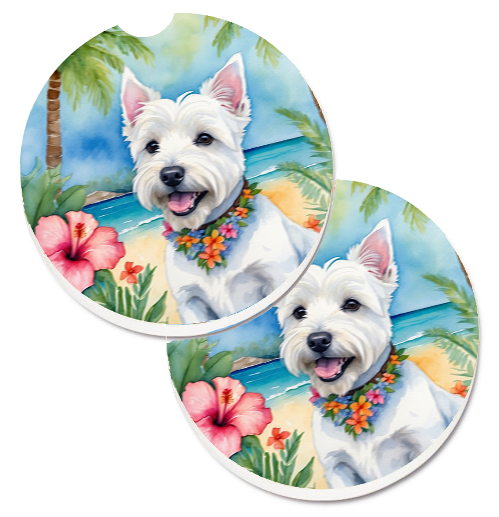 DAC6534CARC 2.5 x 2.5 in. Westie Luau Cup Holder Car Coasters - Set of 2