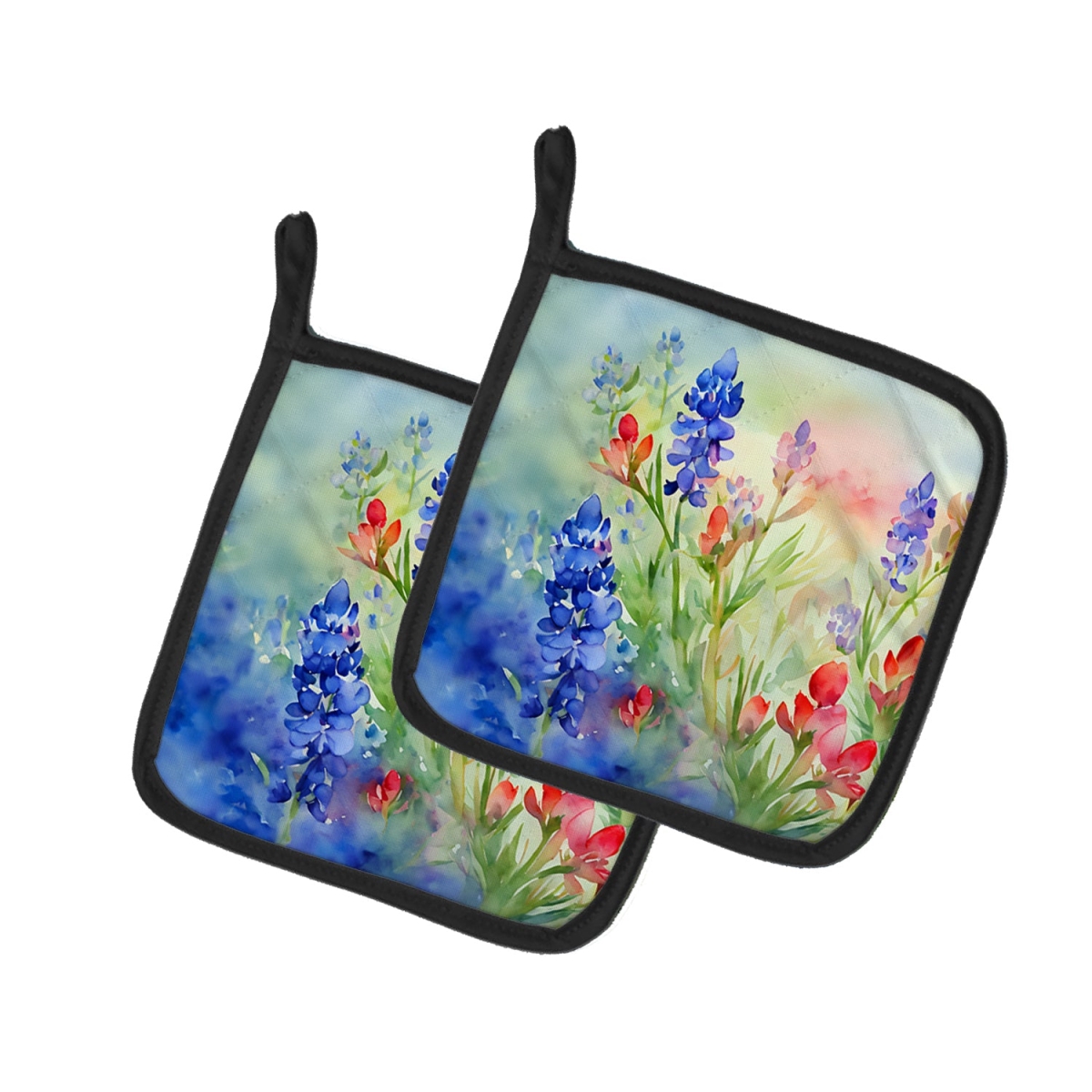DAC1708PTHD 7.5 x 7.5 in. Texas Bluebonnets in Watercolor Pair of Pot Holders