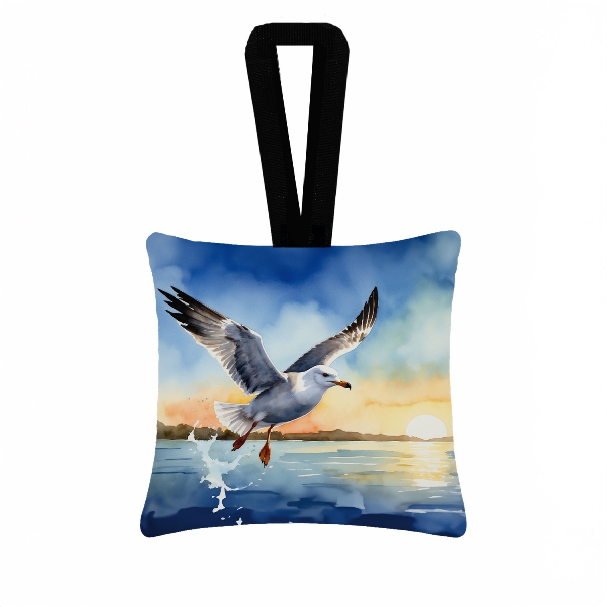 DAC7516PO3 3.5 x 3.5 in. Gull Flying Low Hanging Square Fabric Ornament