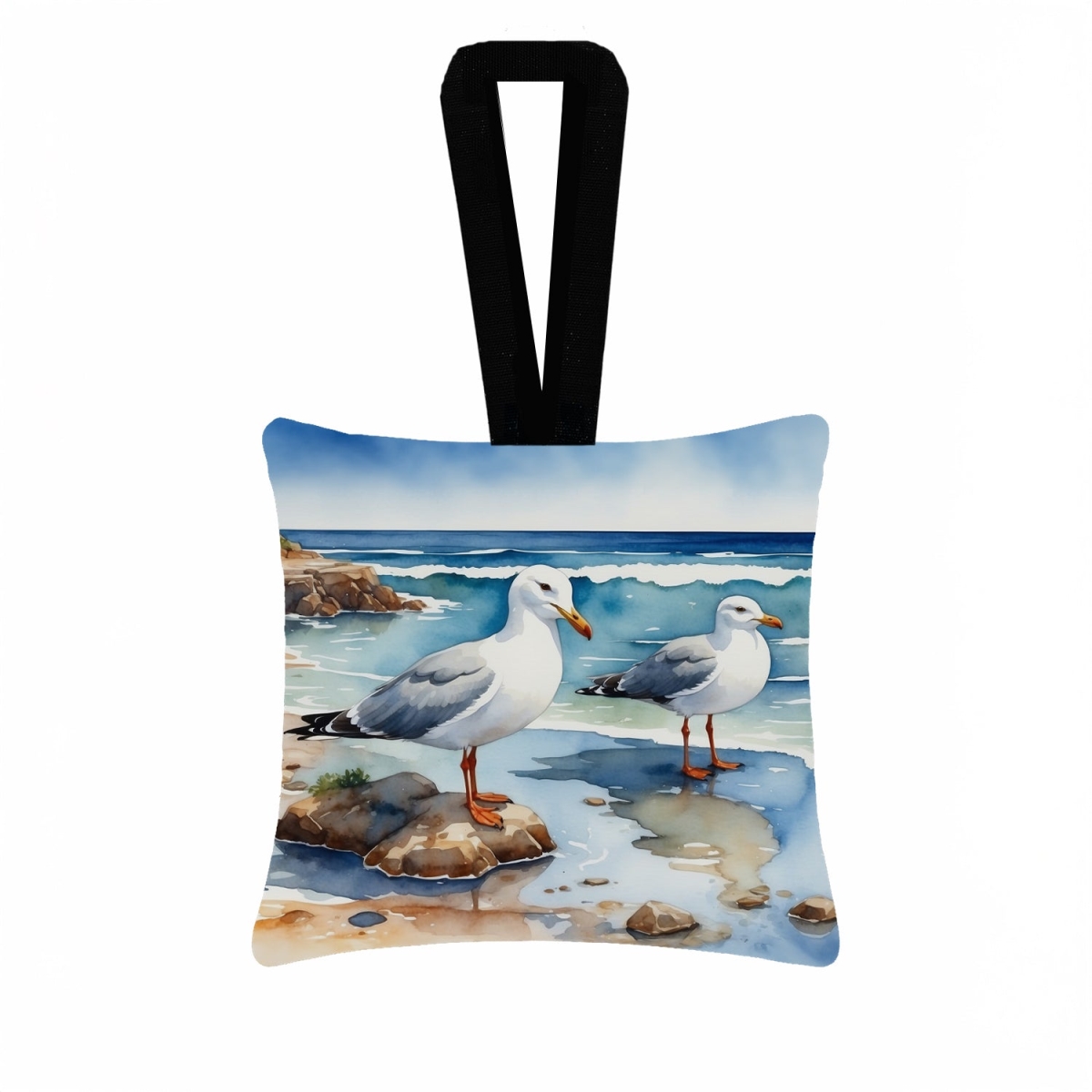 DAC7519PO3 3.5 x 3.5 in. Gulls Scavenging Hanging Square Fabric Ornament