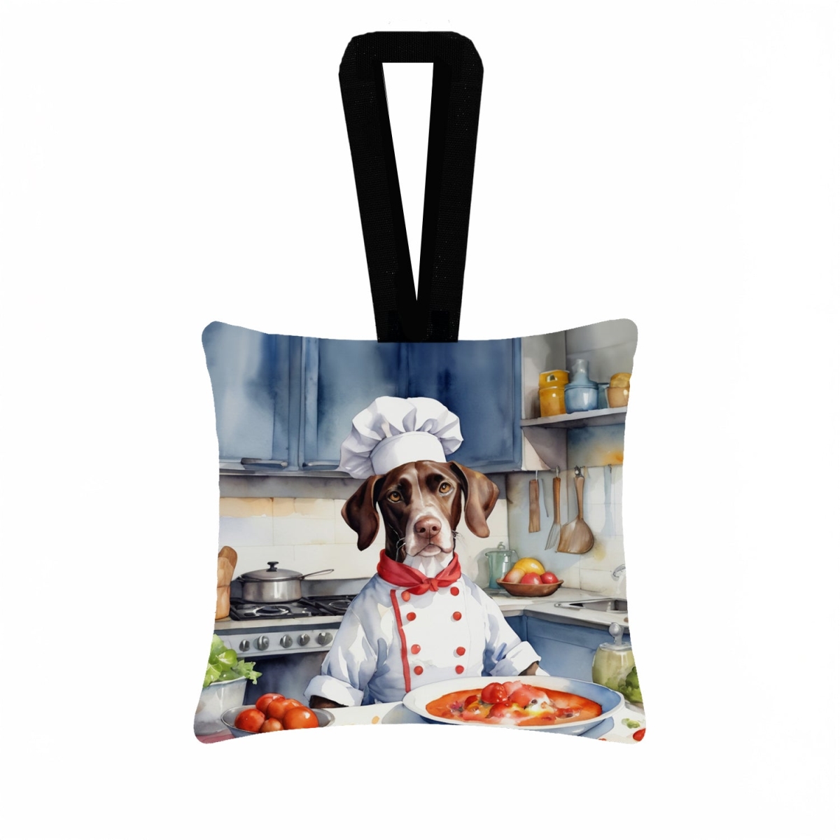 DAC6299PO3 3.5 x 3.5 in. Pointer The Chef Hanging Square Fabric Ornament