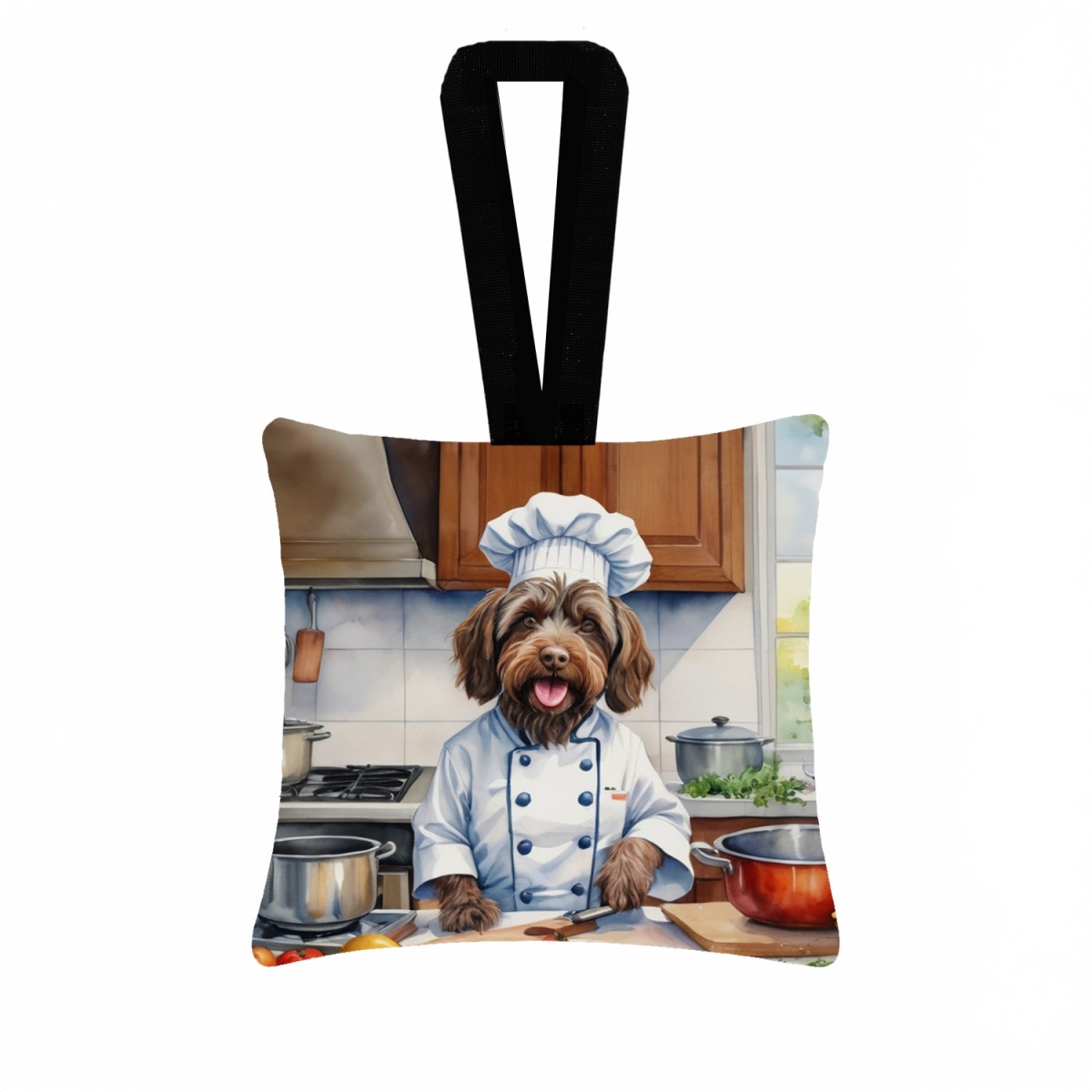 DAC6342PO3 3.5 x 3.5 in. Wirehaired Pointing Griffon The Chef Hanging Square Fabric Ornament