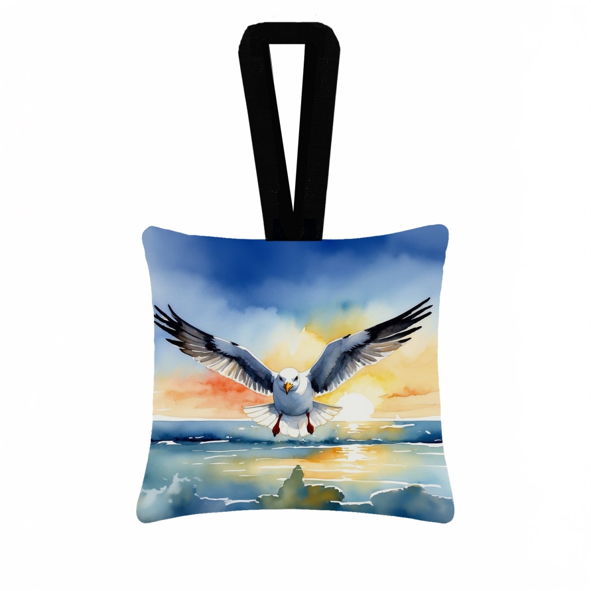 DAC7517PO3 3.5 x 3.5 in. Gull Flying Low Hanging Square Fabric Ornament