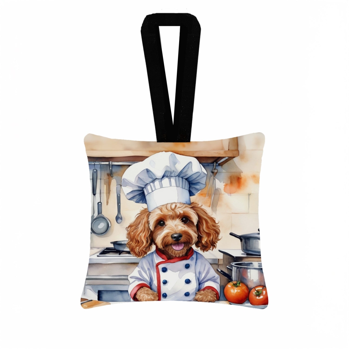 DAC6233PO3 3.5 x 3.5 in. Cockapoo The Chef Hanging Square Fabric Ornament