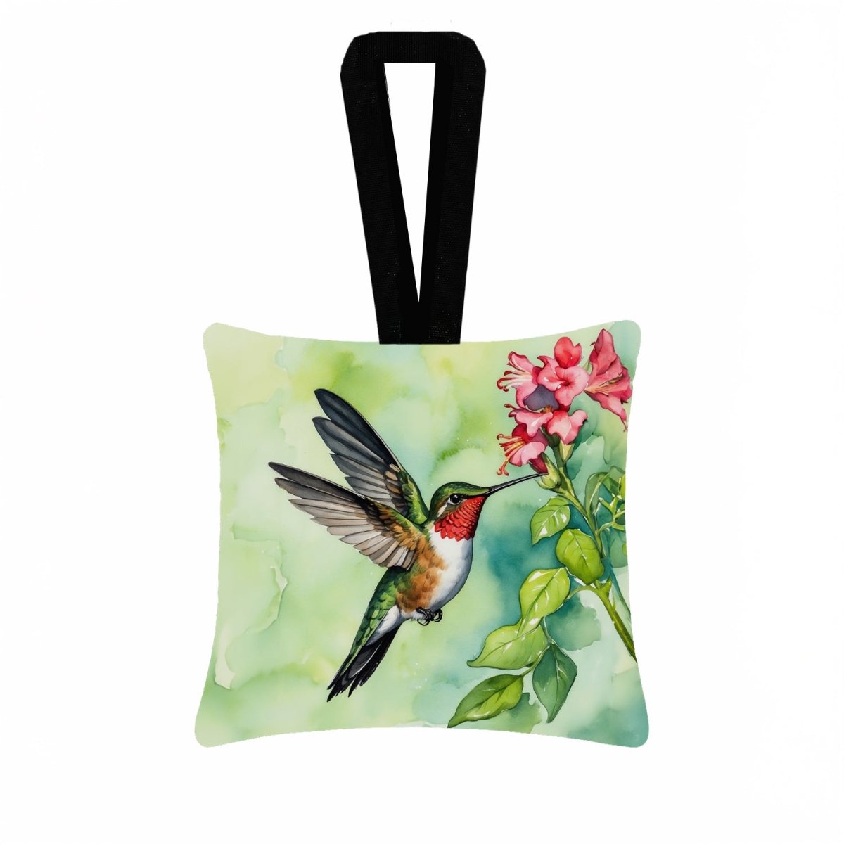 DAC7433PO3 3.5 x 3.5 in. Ruby Throated Hummingbird Hanging Square Fabric Ornament